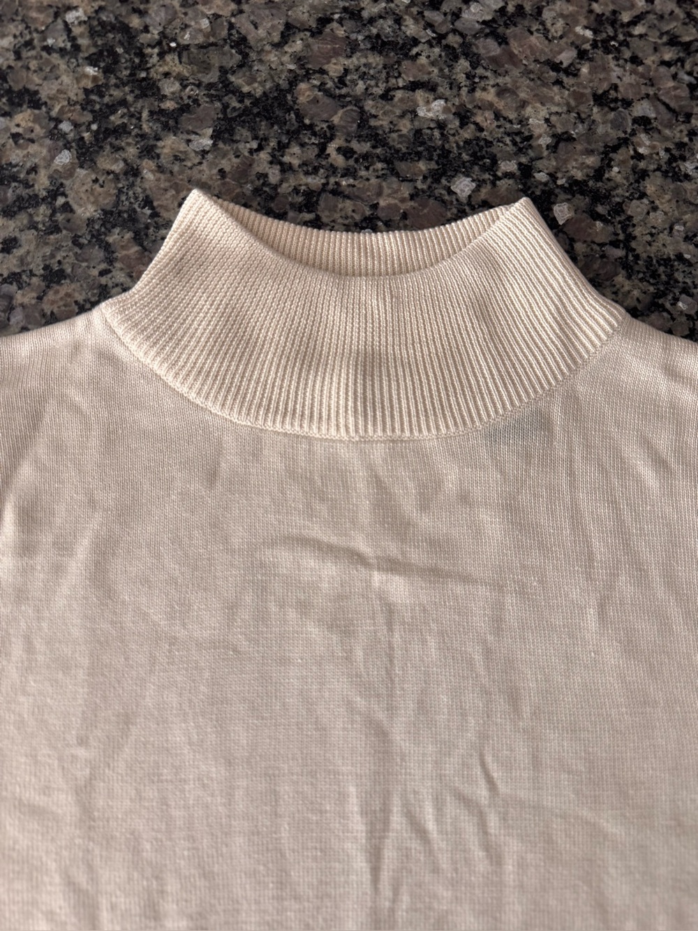 VTG Silk Valerie Stevens mock neck short sleeve ribbed top Lg cream quiet luxury